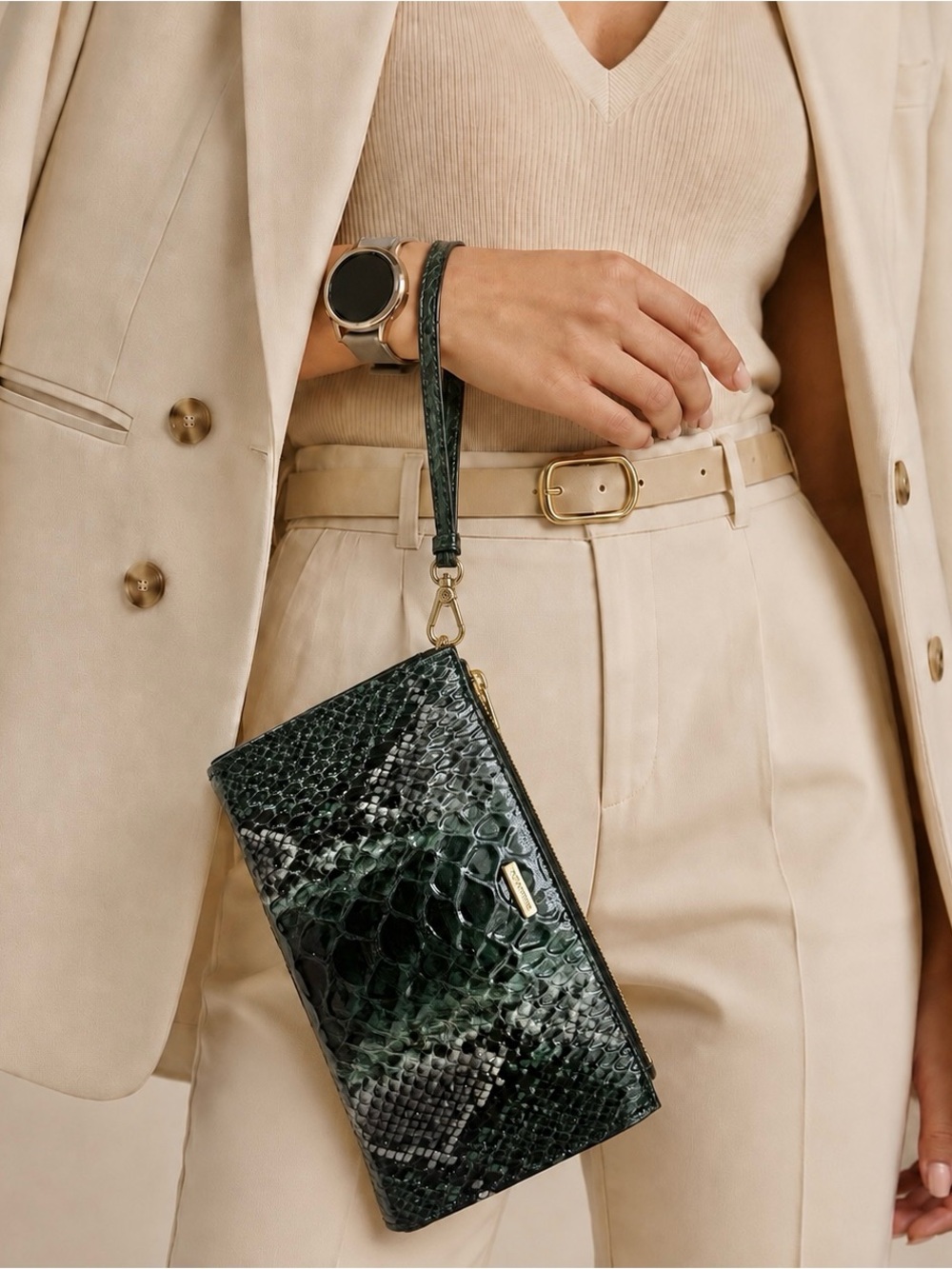 Brahmin Daisy Clutch Wristlet Green Patent Snake Assorted Leather